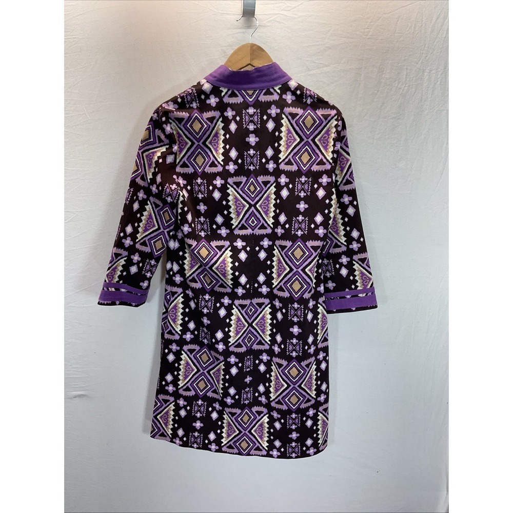 Tory Burch Dress sz 8 Purple Brown Ikat Tribal Print Cotton Caftan Tunic Boho - Picture 2 of 10
